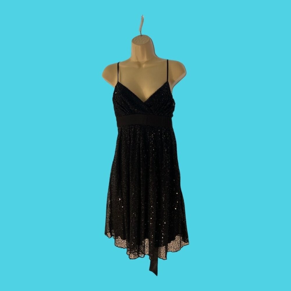Sense Euro Savour Sequin Spaghetti Strap Black Cocktail Dress 8